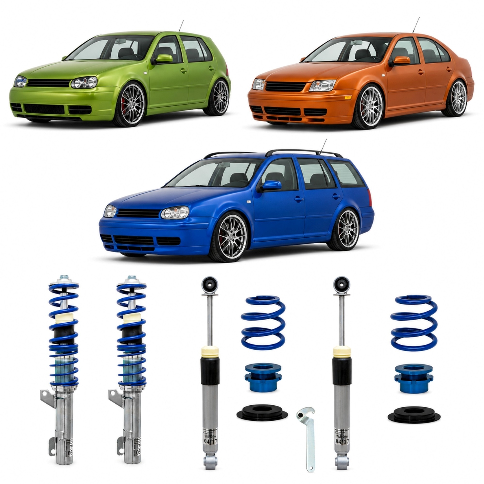 BlueLine Gewindefahrwerk passend für VW Golf 4 Bora und Variant 4Motion 1.8, 1.8T, 2.0, 2.3 V5, 2.8 V6, 1.9TDi Baujahr 1