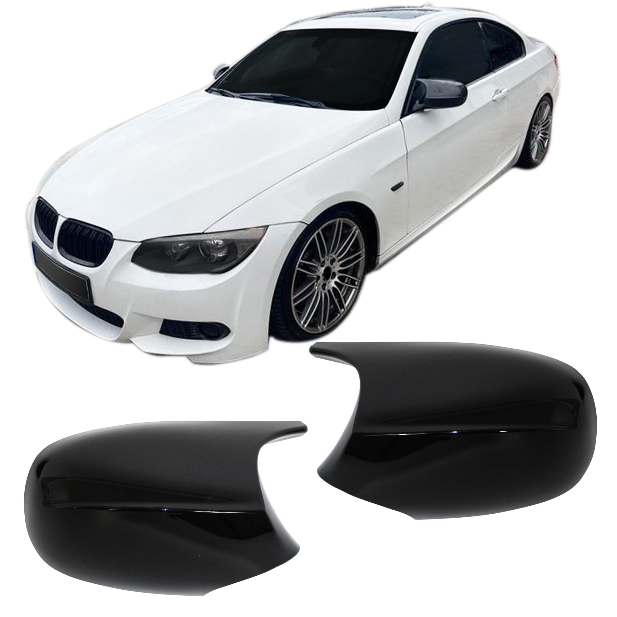 Spiegelkappen Spiegelabdeckung Außenspiegel schwarz glänzend passend für E90 LCI, E91 LCI, 2008-2013 passend für E90 LCI